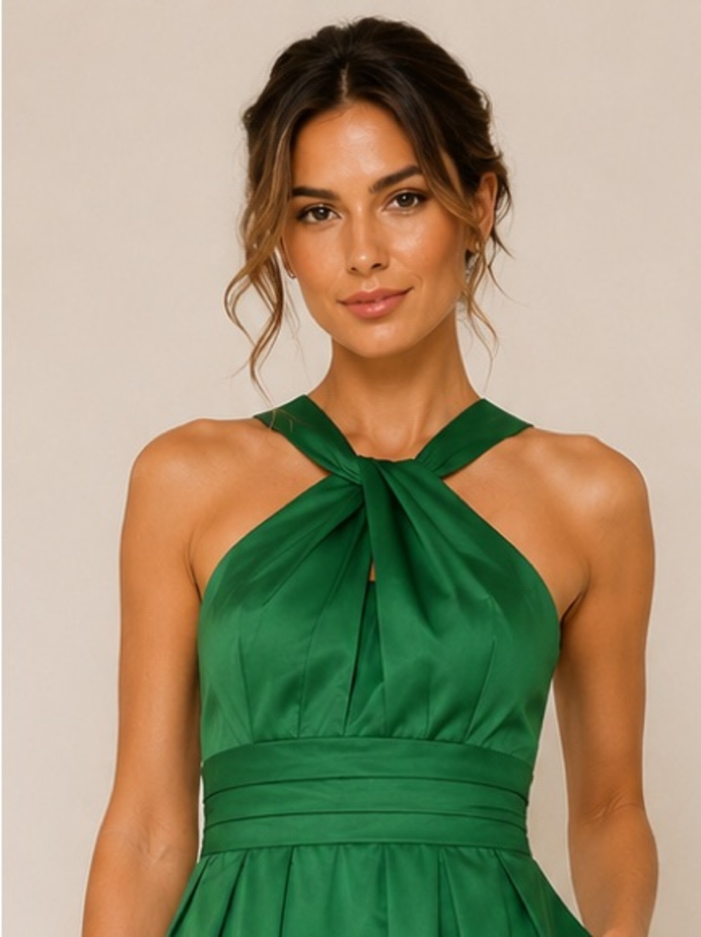 David’s Bridal Emerald Green Halter Fit & Flare Dress Size 4 - Picture 3 of 5